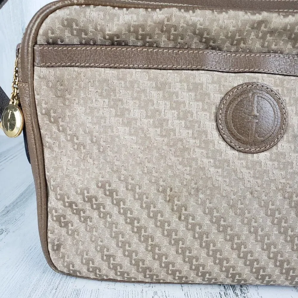 Gucci Brown Canvas Jacquard & Leather Shoulder Bag Retro Print Camera Bag